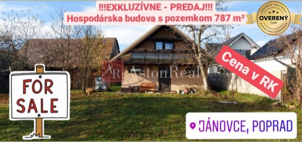 AstonReal: predaj Hospodárskej budovy + pozemok 787 m2 v Jánovciach