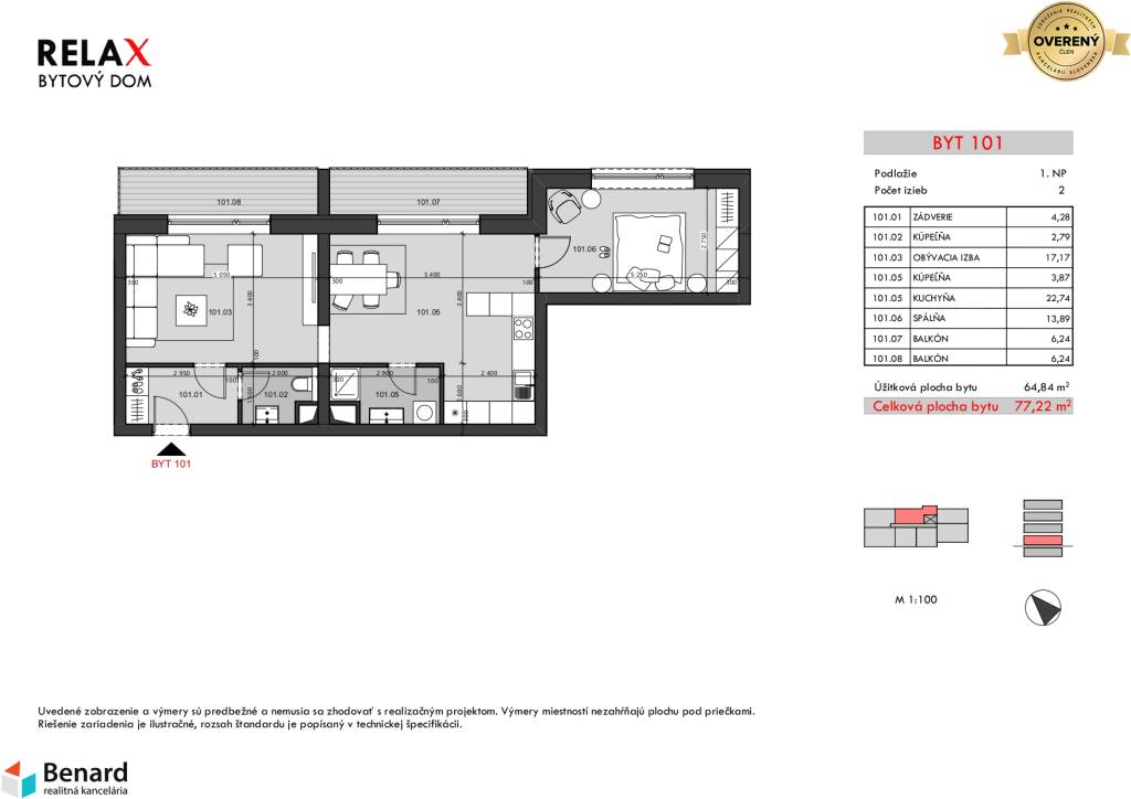 BD – RELAX; 1,5 IZBOVÝ BYT; 1.NP; 46,33m2;PREDANÉ;