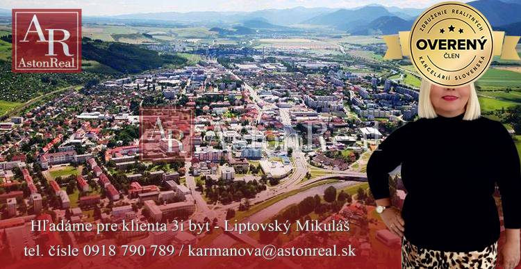 HĽADÁME pre klienta: 3i byt, po rekonštrukcii, 68-78 m2, LM, 120.000€