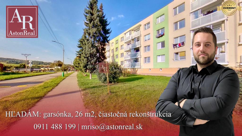 HĽADÁM: garsónka, 26 m2, čiastočná rekonštrukcia, do 60.000 €, Bytča