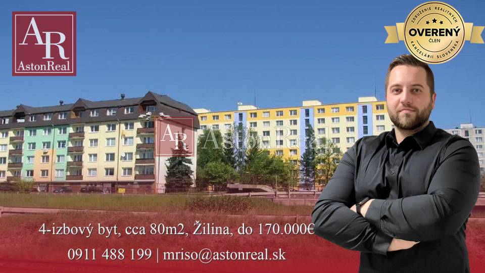 HĽADÁM: 4-izbový byt s balkónom, 80 m2, do 170.000,- €, ŽILINA-Hliny 8
