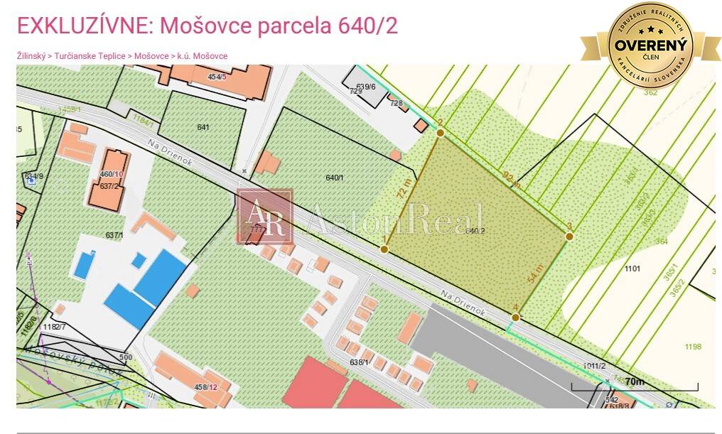 MILIONÁR: Posledný lukratívny pozemok v obci Mošovce, 5385m2, TT