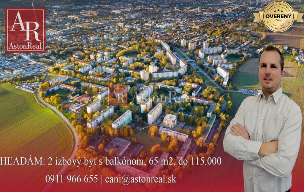 HĽADÁM: 2 izbový byt s balkónom, 65 m2, do 105.000,- €, MT