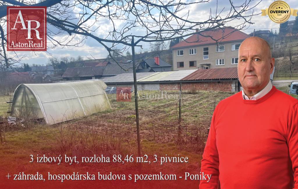 ZNÍŽENÁ CENA: 3 izb. byt 88 m2 + záhrada, skleník, hospodárska budova