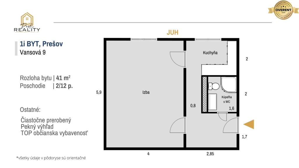 PREDAJ | 1 izbový byt, 41 m², 2/8 p., Vansovej, Prešov