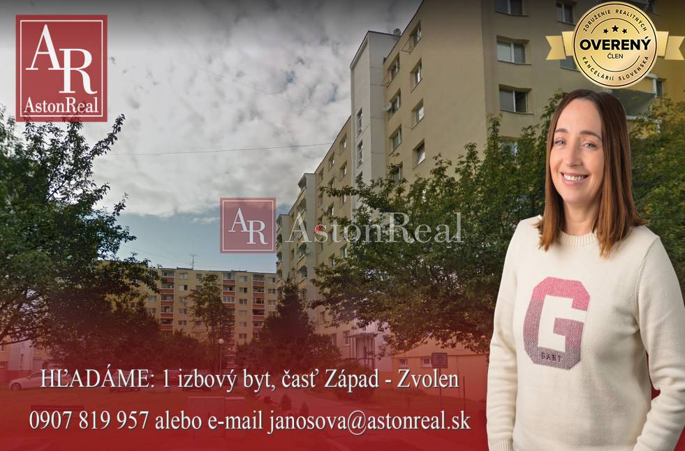 HĽADÁME: 1 izbový byt, časť Západ - Zvolen