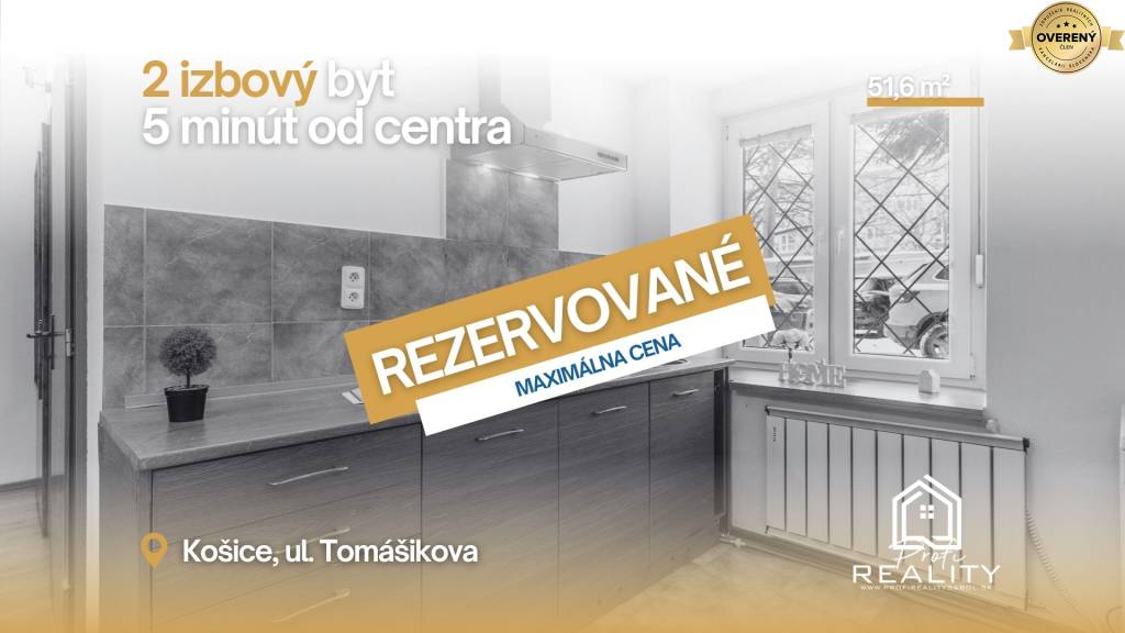 REZERVOVANÉ | Priestranný 2-izbový byt – Košice, Tomášikova ul.