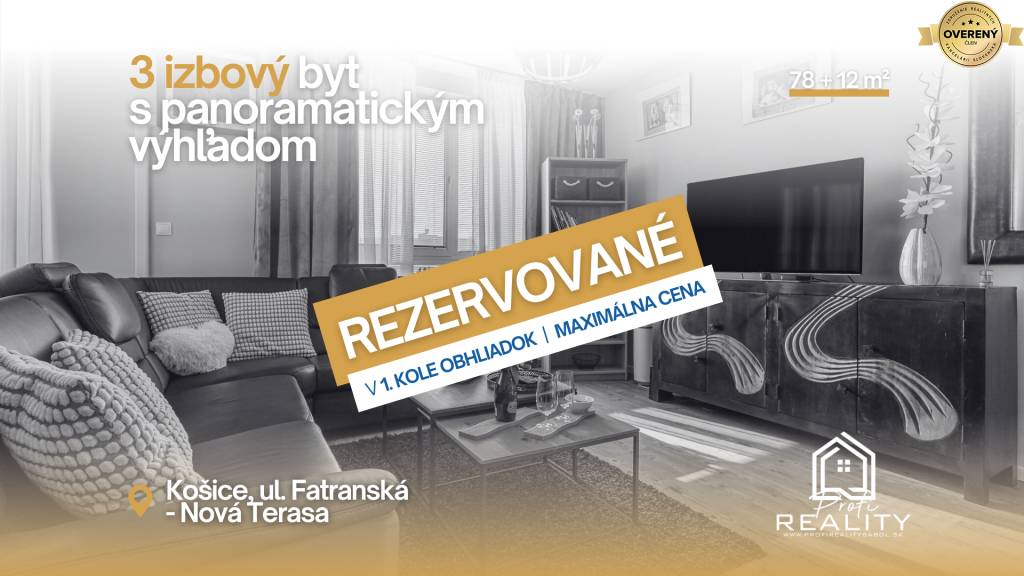 REZERVOVANÝ | 3i BYT | NOVÁ TERASA KE | Prémiové bývanie s panorámou