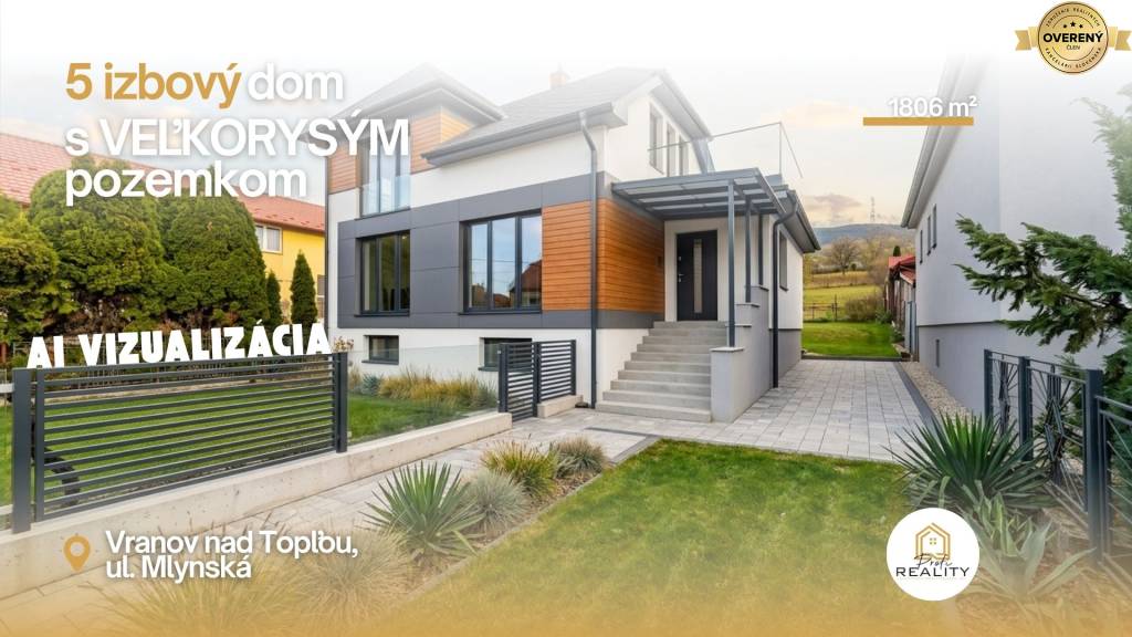 NA PREDAJ 5i RODINNÝ DOM s POZEMKOM 1806 m² - Vranov n/T, Mlynská ul.