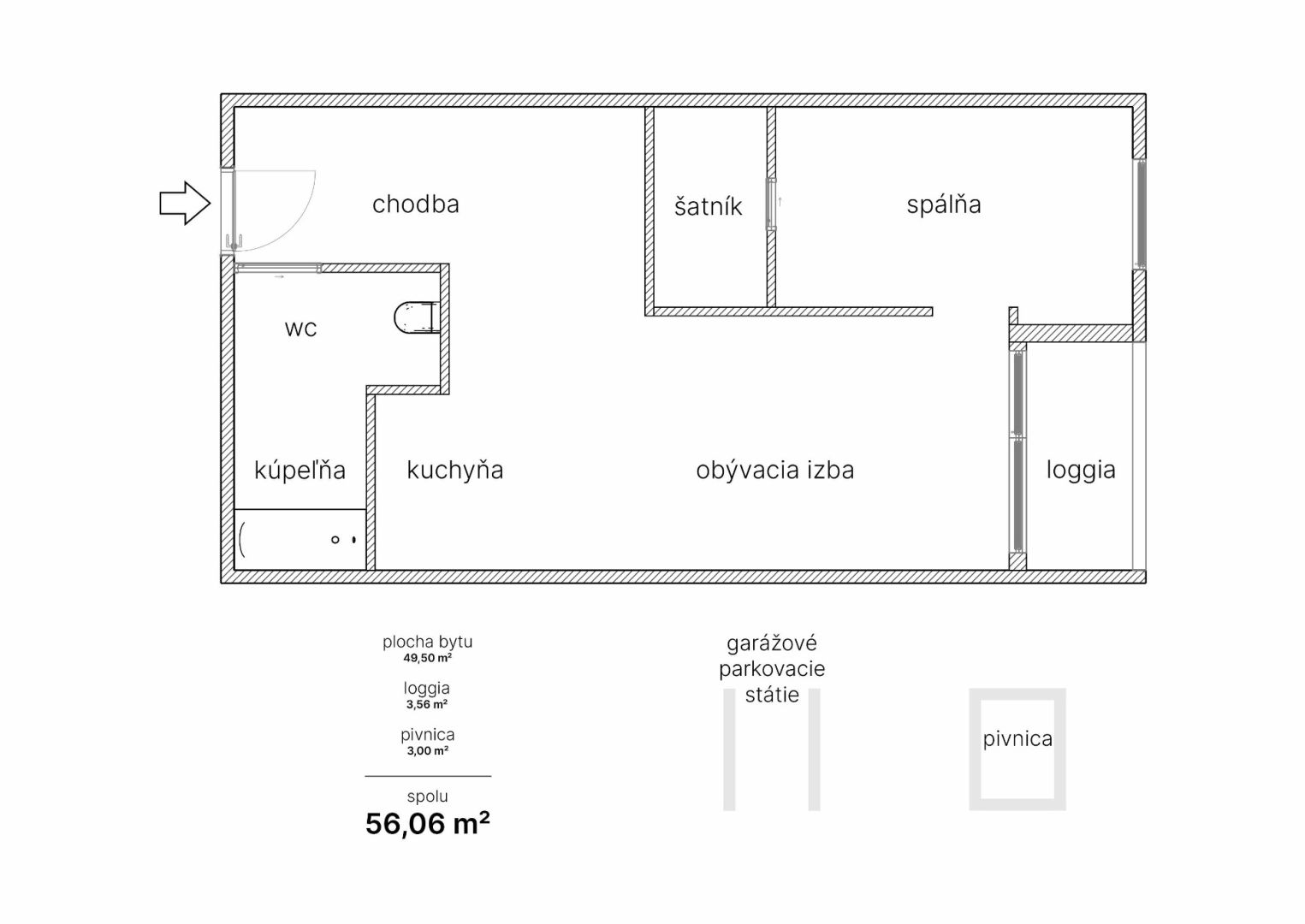 2-izbový byt 56,06 m², Kazanská, Podunajské Biskupice