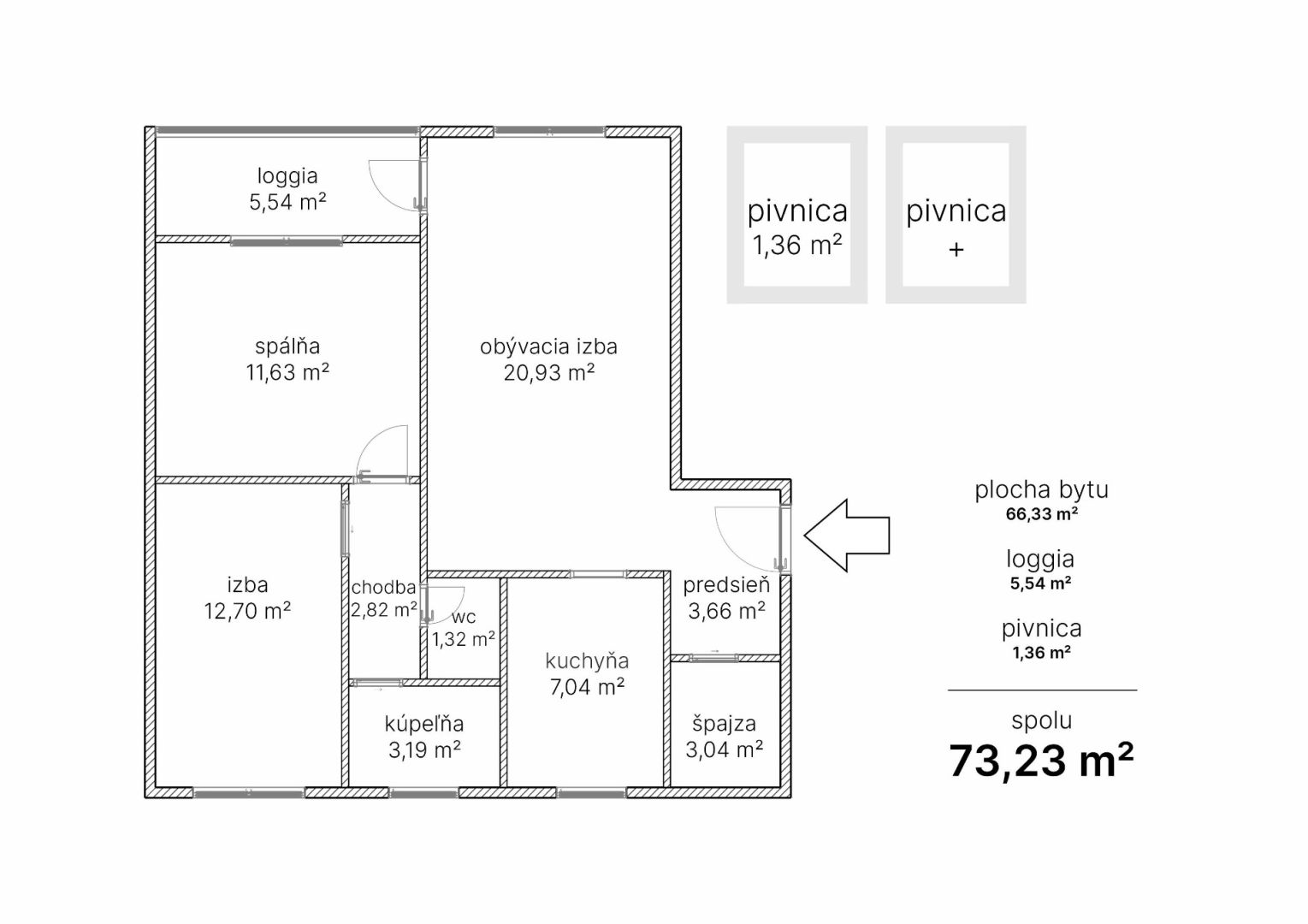 Veľký 3-izbový byt 73,23 m², Veterná ulica, Trnava