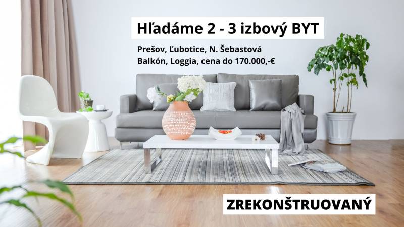 Hu013eadu00e1me 2 - 3 izbovu00fd byt v Preu0161ove